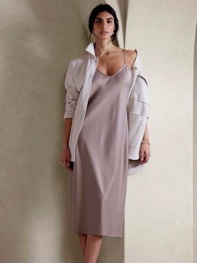 EUC Banana Republic Midi Satin Dress Romantic Shimmery Rare Lilac Gray Violet L